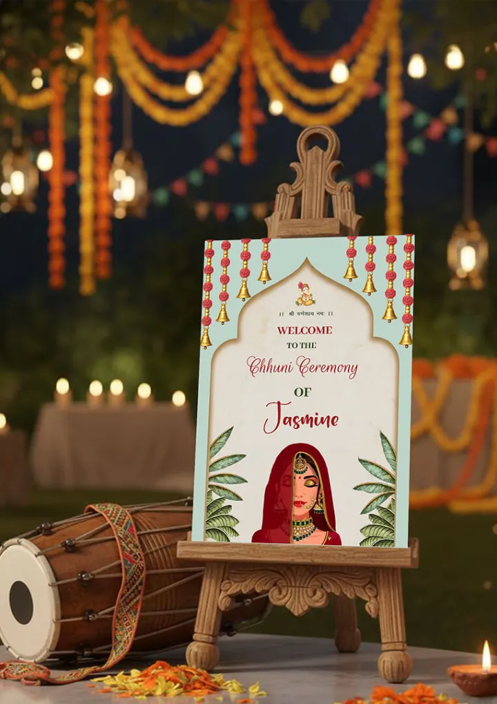 Floral Bell Decor Chunni Ceremony Welcome Board