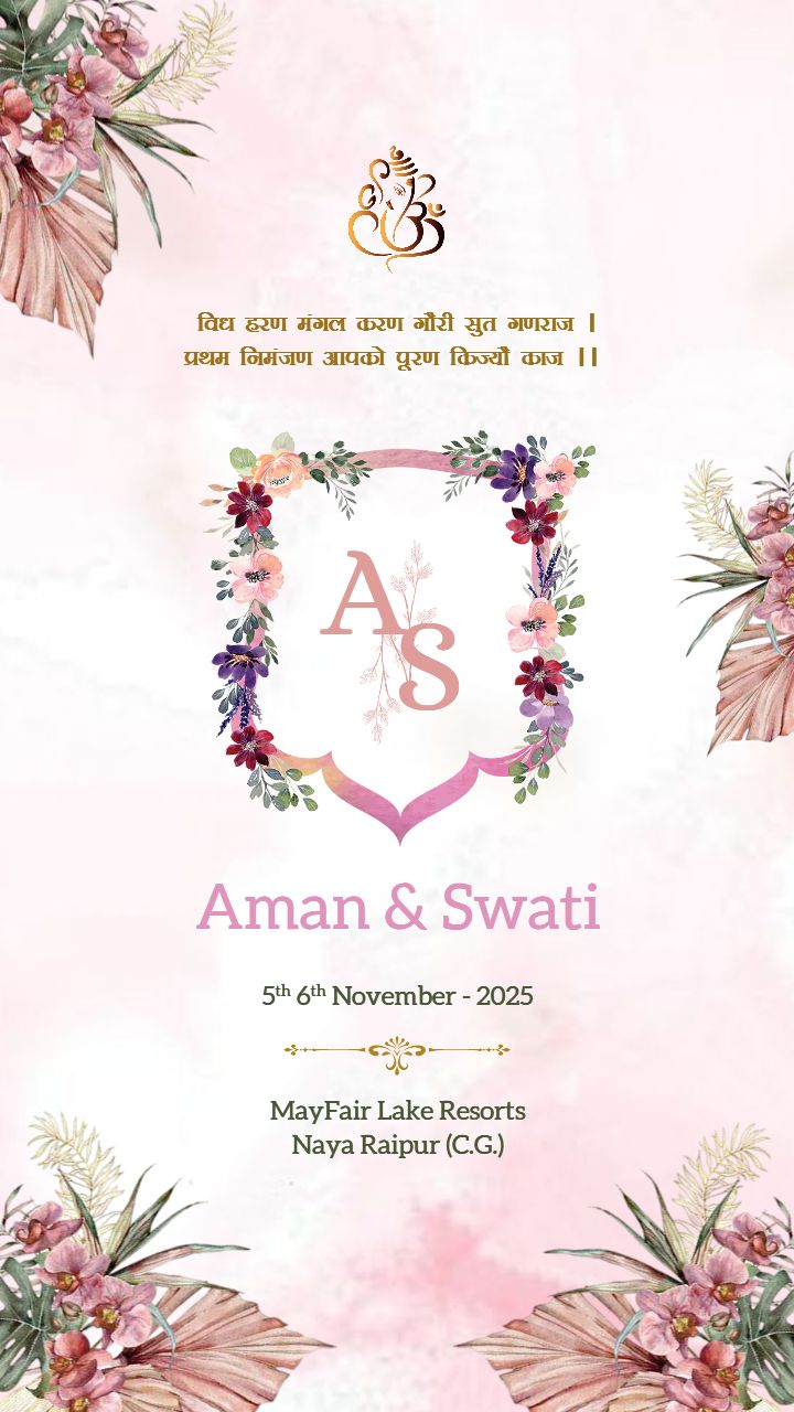 Pink Theme Wedding Invitation Card Design