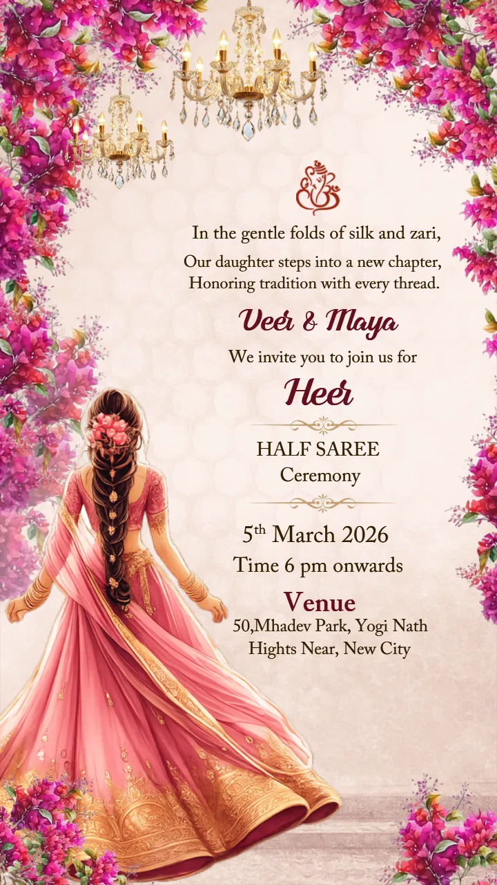 Half saree ceremony Invitation Video Traditional Pink Design