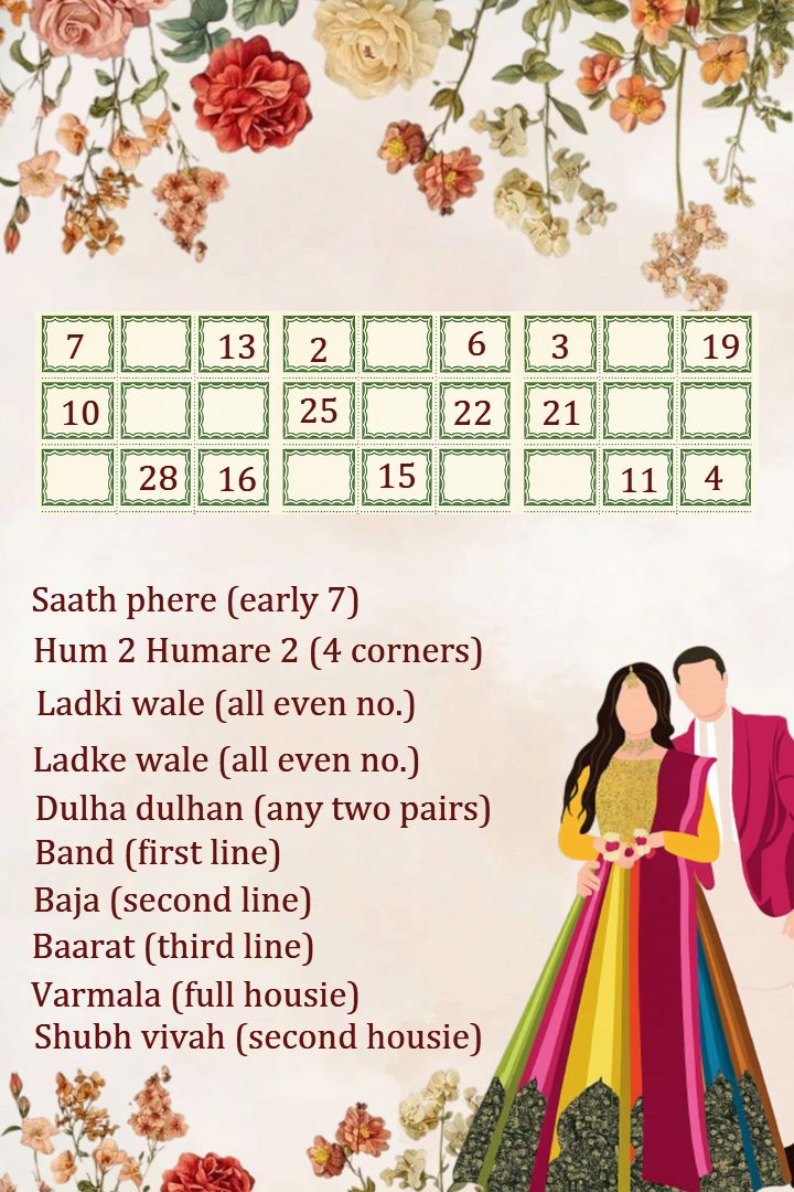 Tambola Tickets Design For Wedding Theme Celebration