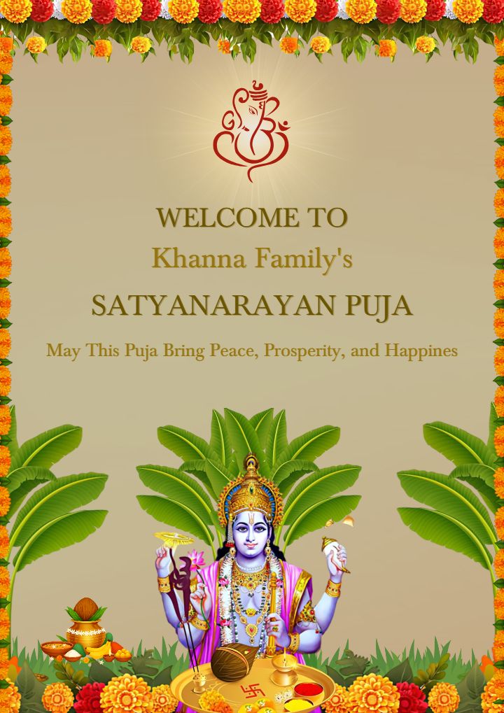 Satyanarayana Pooja Wellcome Board Template in English