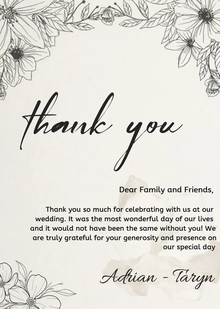Modern Wedding Thank You Card in English for Guests
