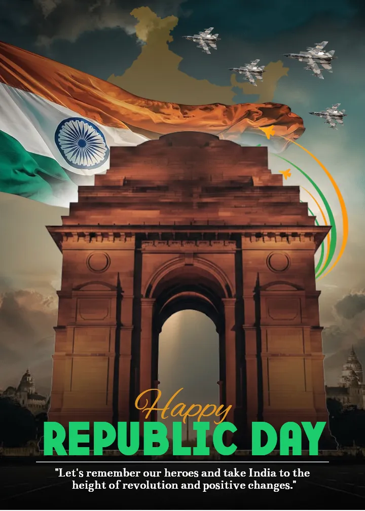 Republic Day Invitation Card Template Free with Flag Art