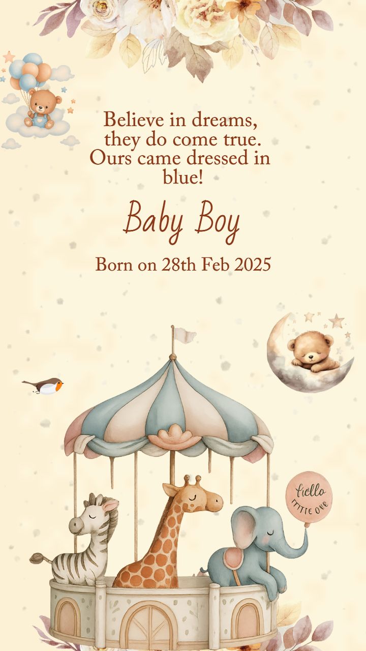 Baby Boy Announcement Animation Video with Cute Animals
