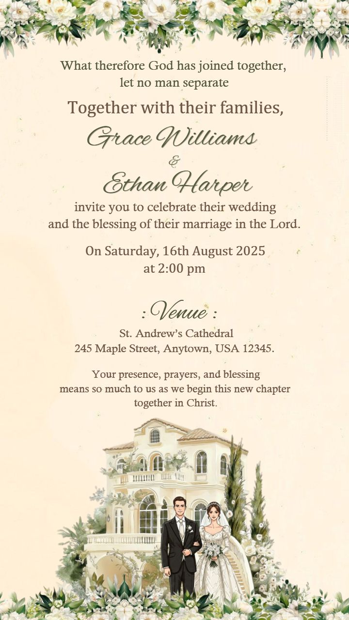 Couple illustration christian wedding invitation card