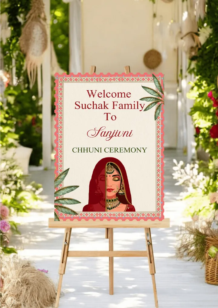 Fresh Garden Style Chunni Ceremony Welcome Board Idea