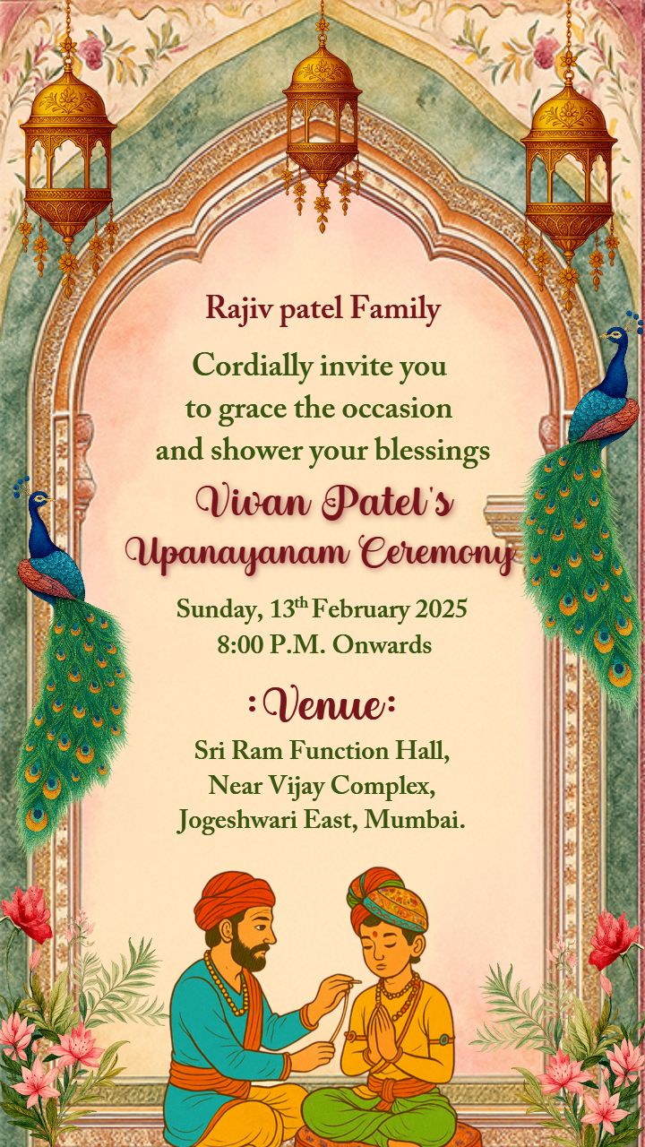 Upanayanam ceremony invitation video in English Art Style