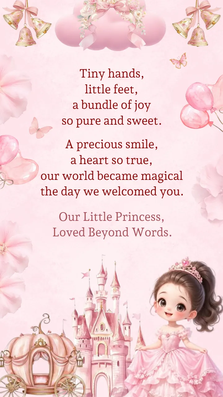 Pink Princess 1st Birthday Invitation Card Design Template