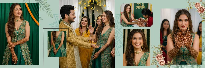Bengali Wedding Album PSD Templates Mehendi Green Gold HD