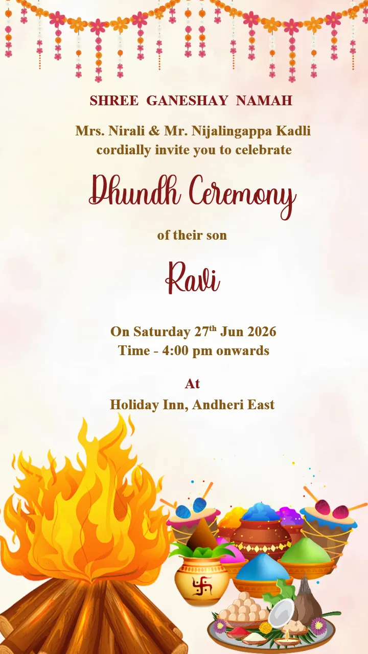 Holi Dhund Invitation Card in English for Family Event