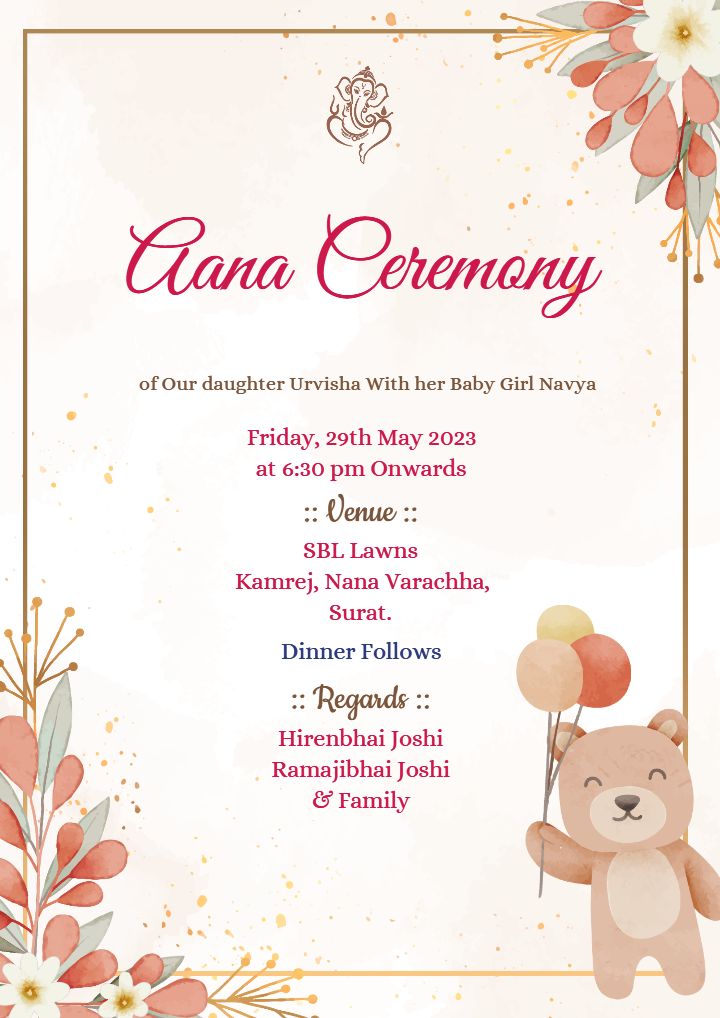 Floral Theme Aana Ceremony Card Templates