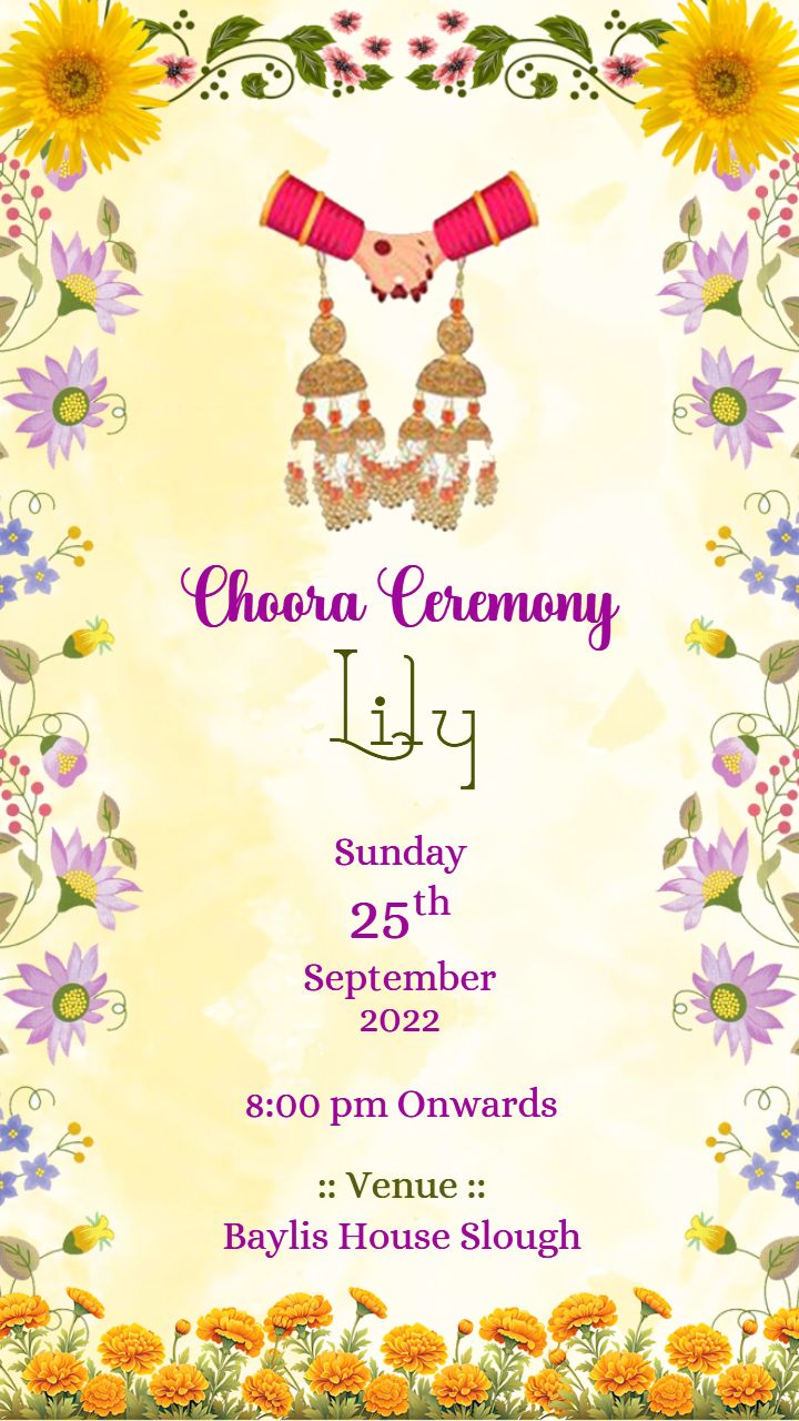 Decorative Choora Ceremony Invitation with Modern Style