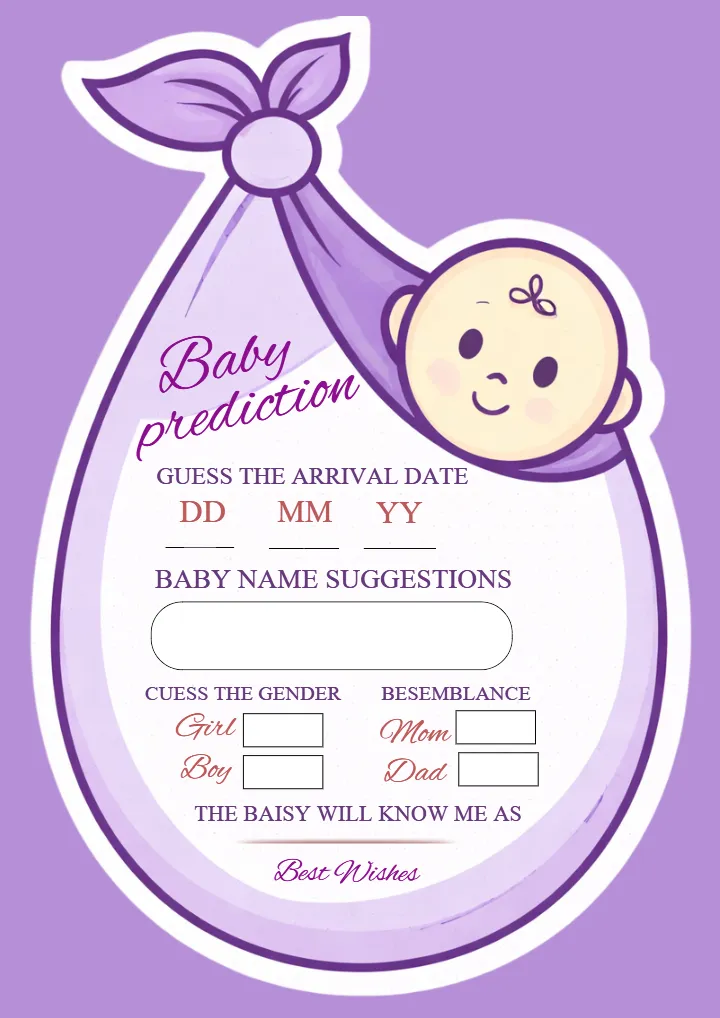 Trending Baby Prediction Card in English for Baby Shower