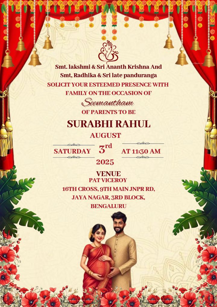 Invitation Card For Seemantham Ceremony With Floral Design