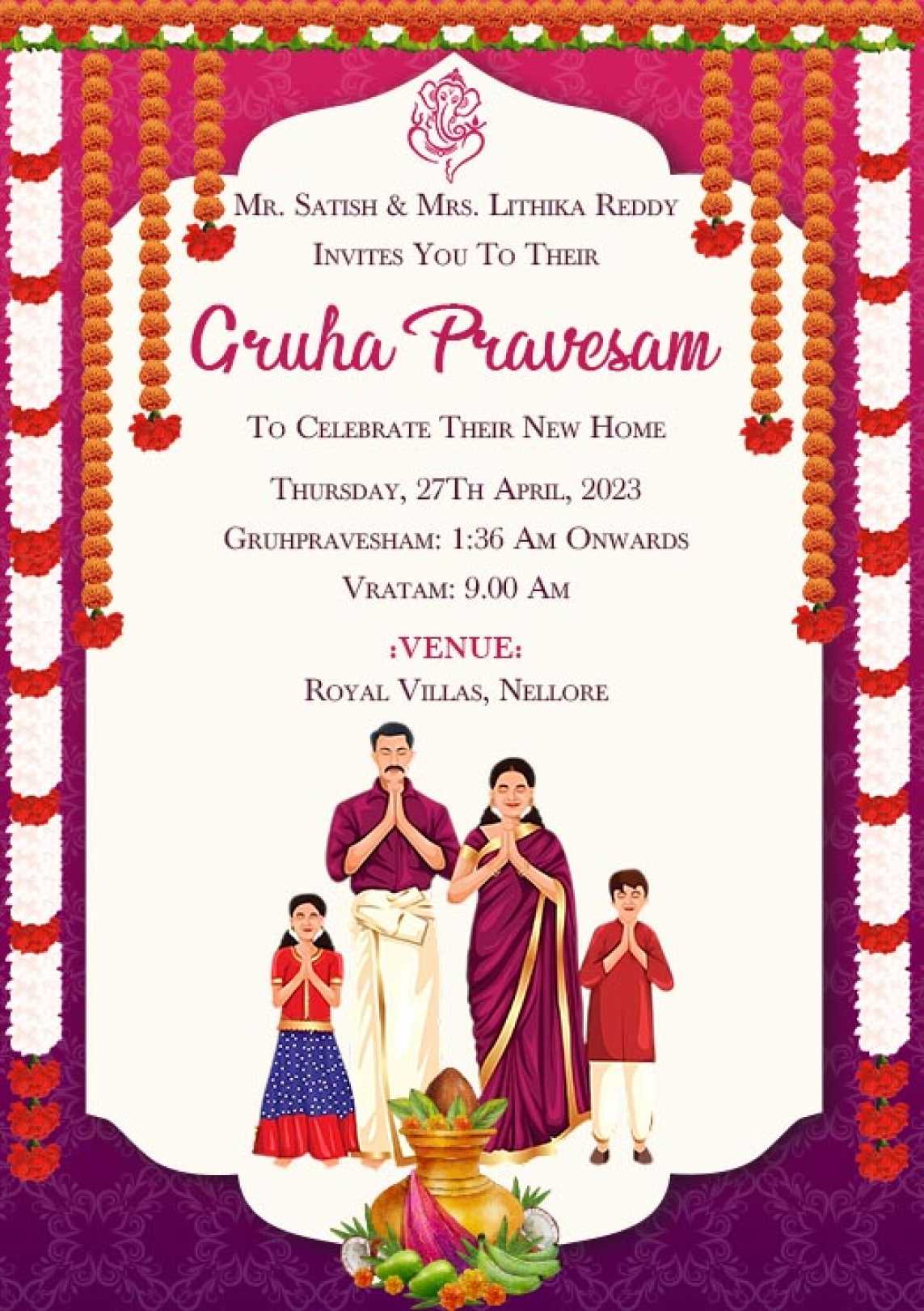Latest invitation of griha pravesh templates