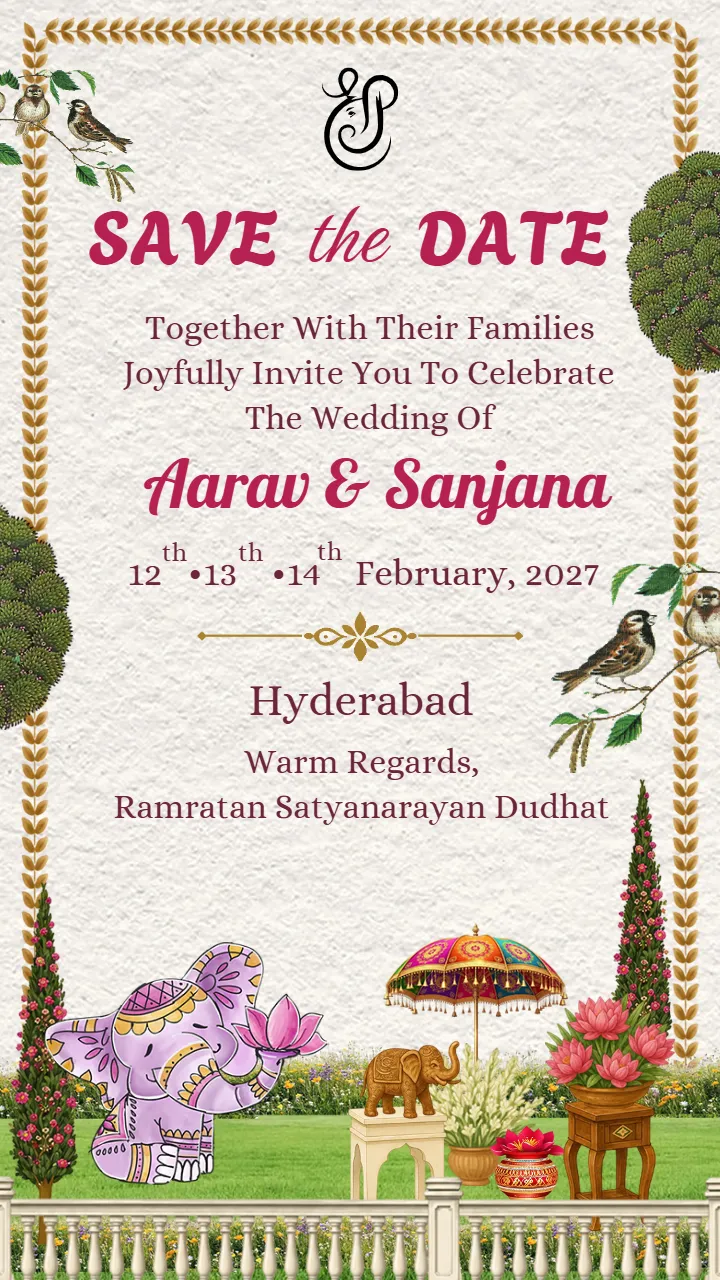 Save The Date Card Template With Royal Floral Design