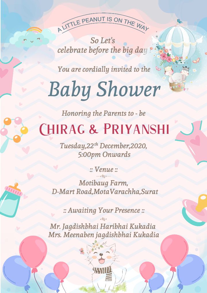 Custom Baby Shower Invitations with Hot Air Balloon Theme