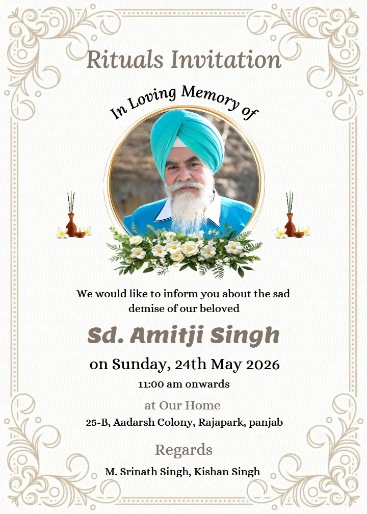 Punjabi Death Ceremony Invitation Card Tribute Template