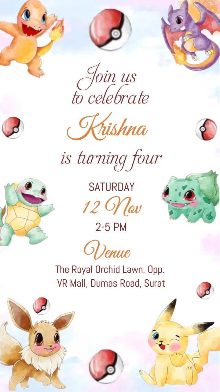 Charming Pokemon Birthday Invitation with Photo for Girls