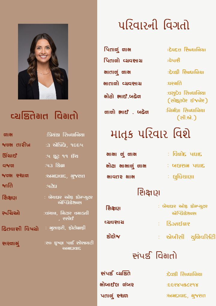 Stunning Gujarati Marriage Biodata for Bride
