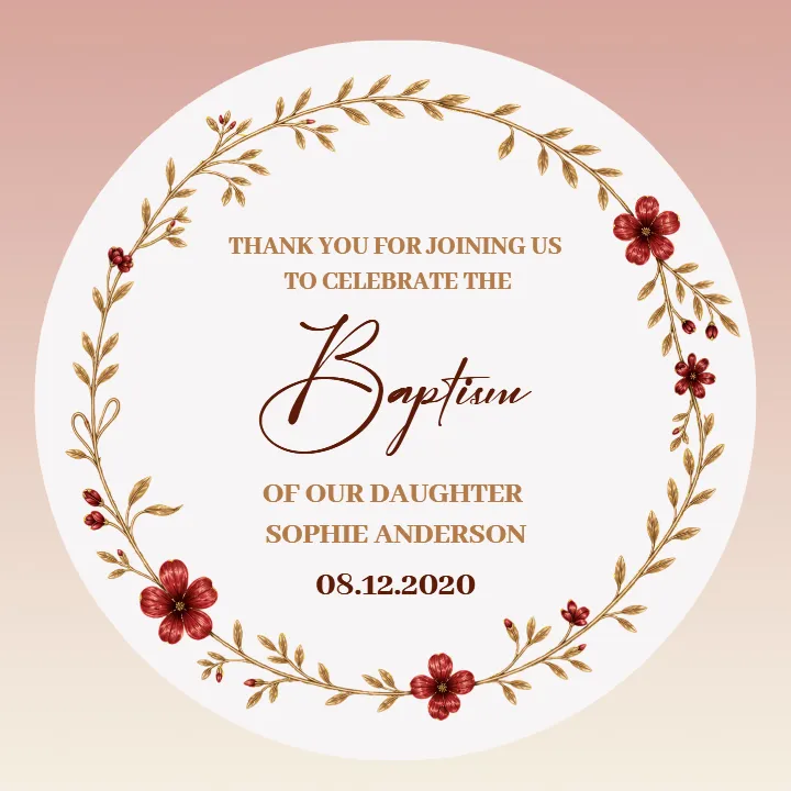 Baptism Thank You Tag with Classic Floral Border Theme