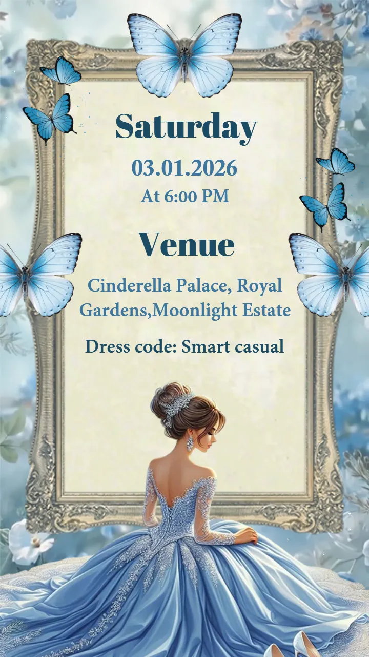Birthday Invitation VIdeo for Blue Butterfly Floral Theme