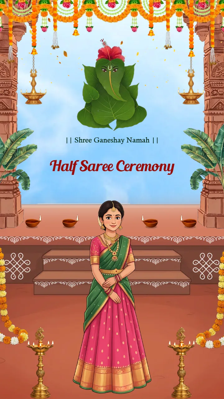 Half Saree Ceremony Invitation Video Temple Theme Style
