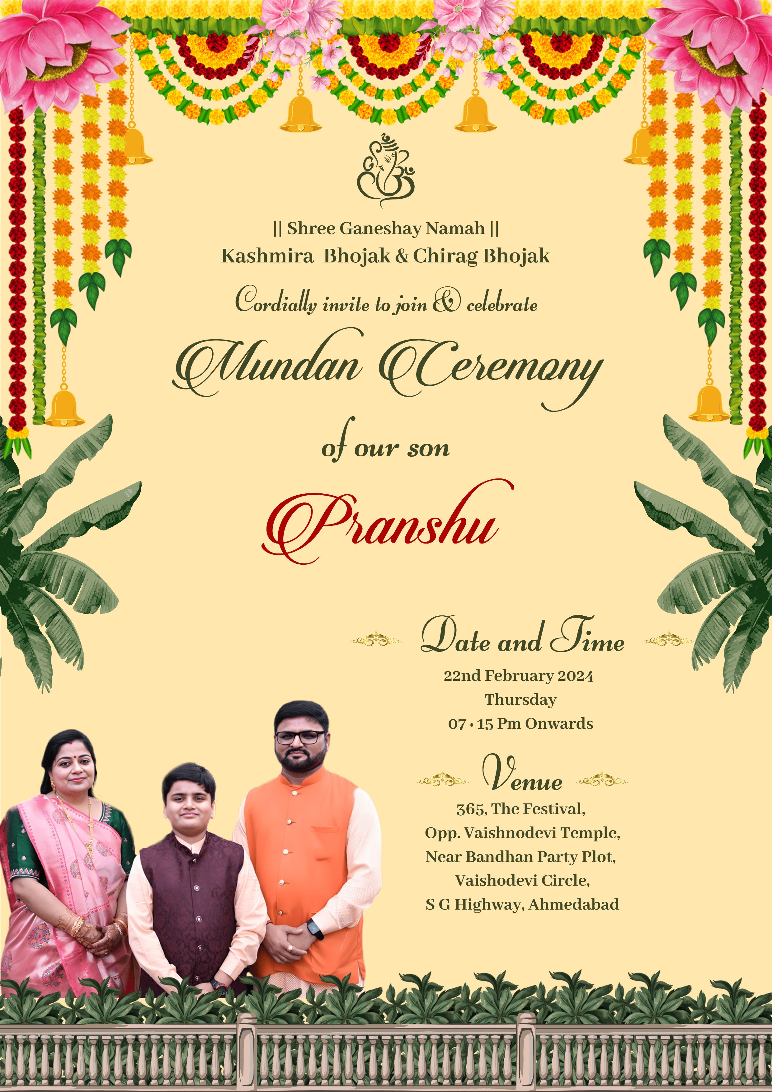 Caricature Mundan Ceremony Invitation Card
