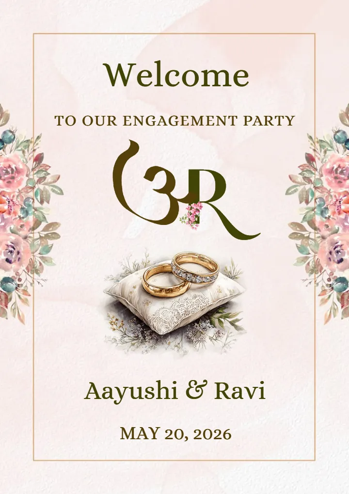 Dreamy Floral Engagement Welcome Board Display Setup
