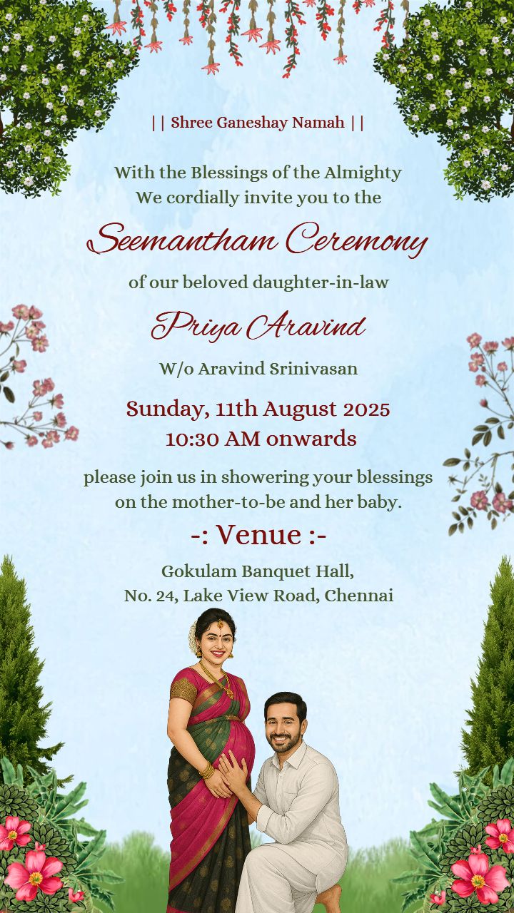 Traditional Couple Invitation Template For Seemantham
