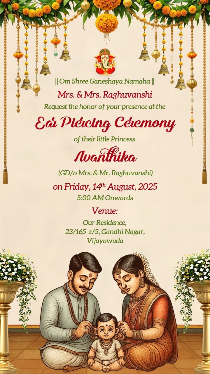 Traditional Ear Piercing Ceremony Invite Video for Baby Girl