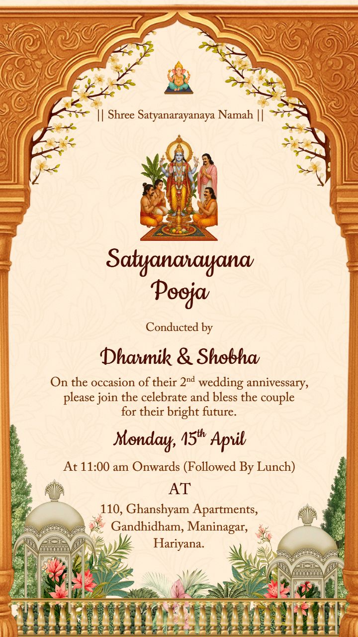 Satyanarayan Puja Invitation Template for Puja Ceremony