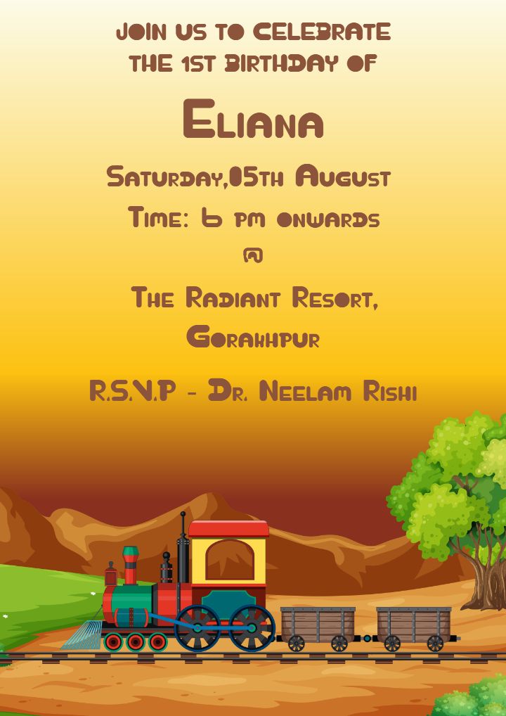 Charming Train Themed Girls 1st Birthday Invitation Matter