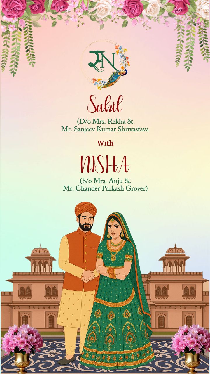 Rajsthani wedding invitation design With Couple Theme