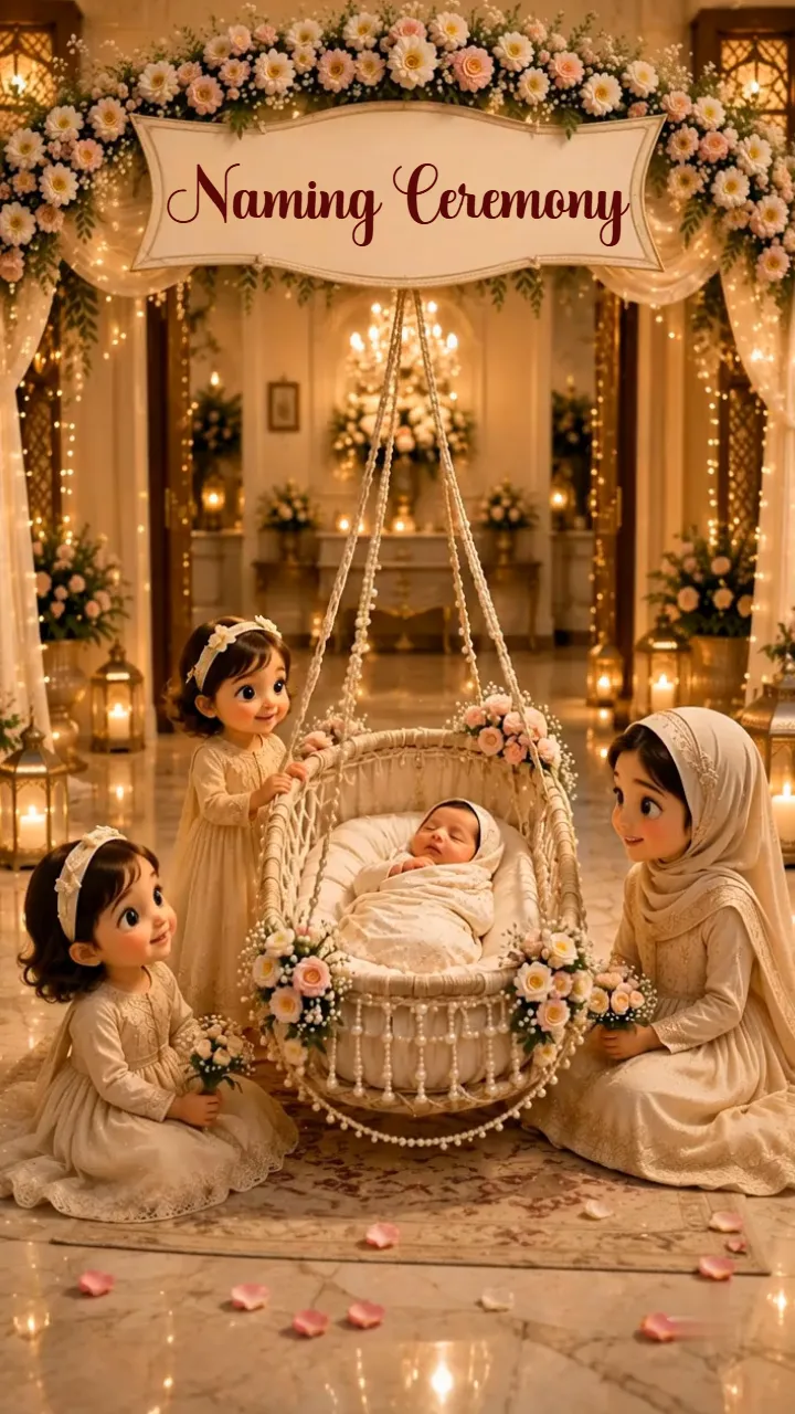 3D Muslim Naming Ceremony Invitation Video with Golden Theme