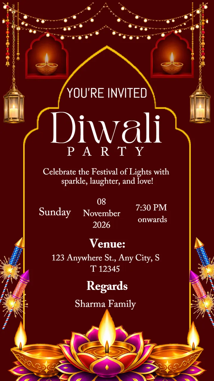 Diwali Invitation Card With Royal Traditional Decorations