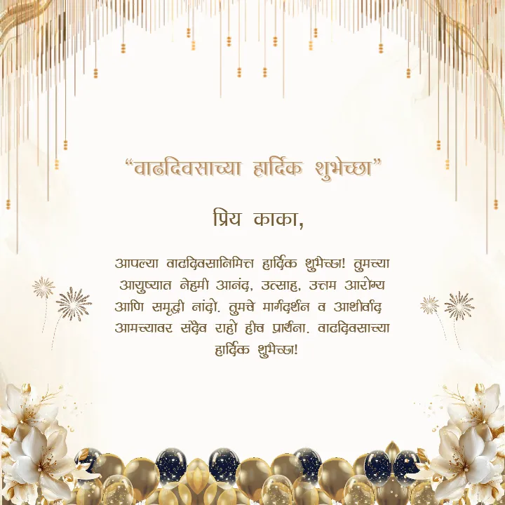Elegant Kaka Birthday Wishes in Marathi with Golden Theme