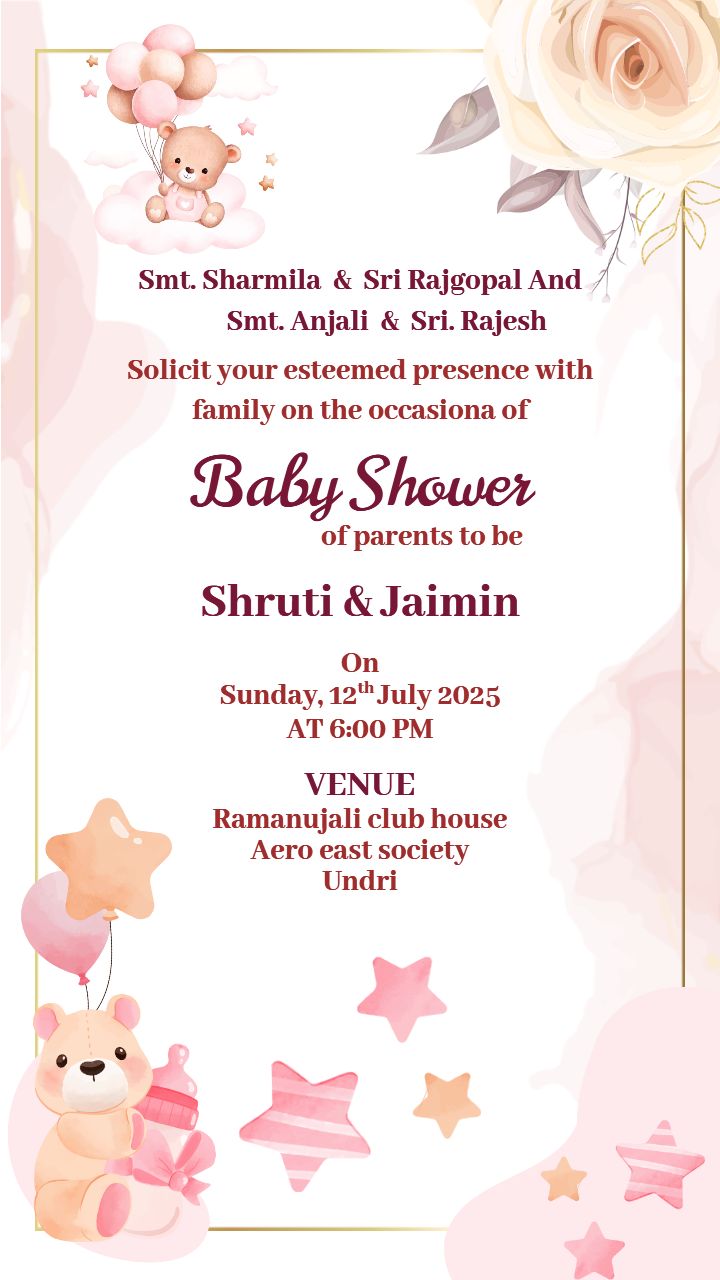 Adorable Bear And Stars Baby Shower Invitation Design