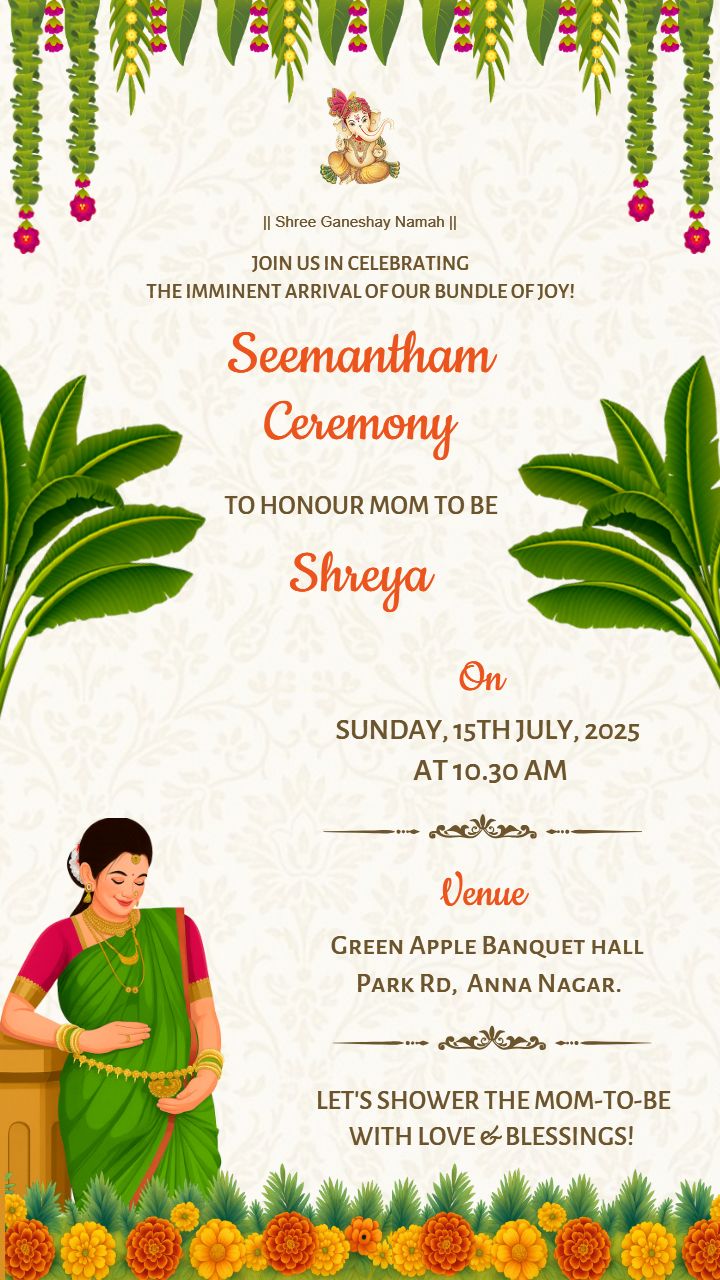 Seemantham Invitation in Tamil Template for Mom to Be