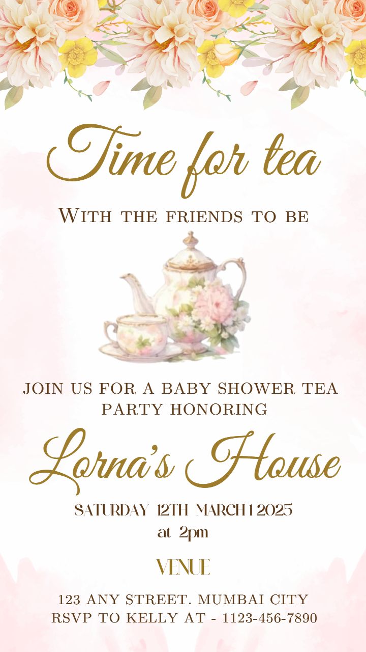 Tea Party Invitation Card Template Elegant and Customizable