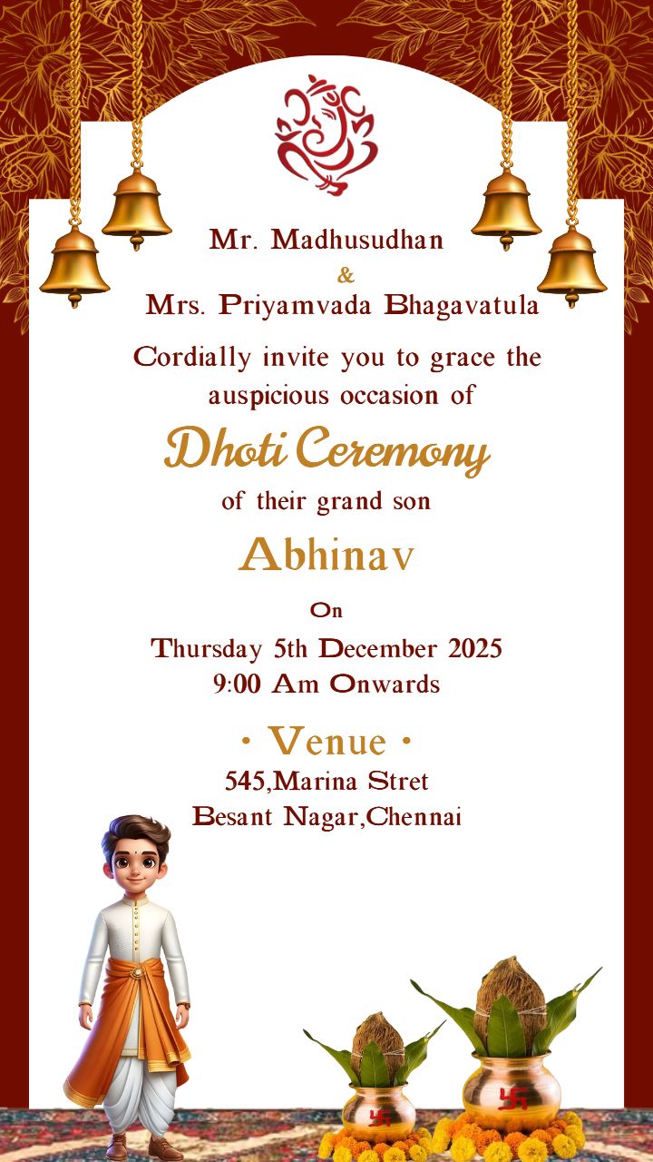 Digital Dhoti Ceremony Invitation in Tamil Style