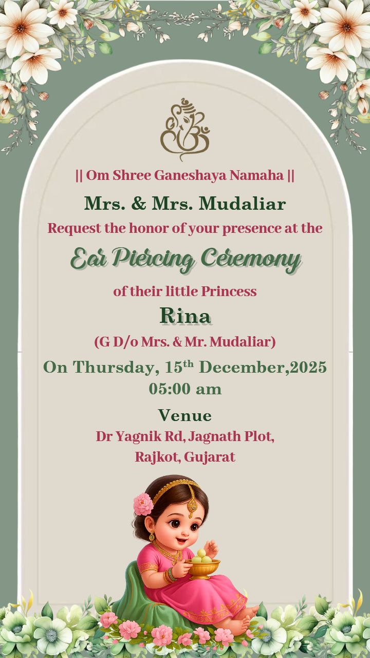 Indian Baby Girl Ear Piercing Ceremony Invite Card Design