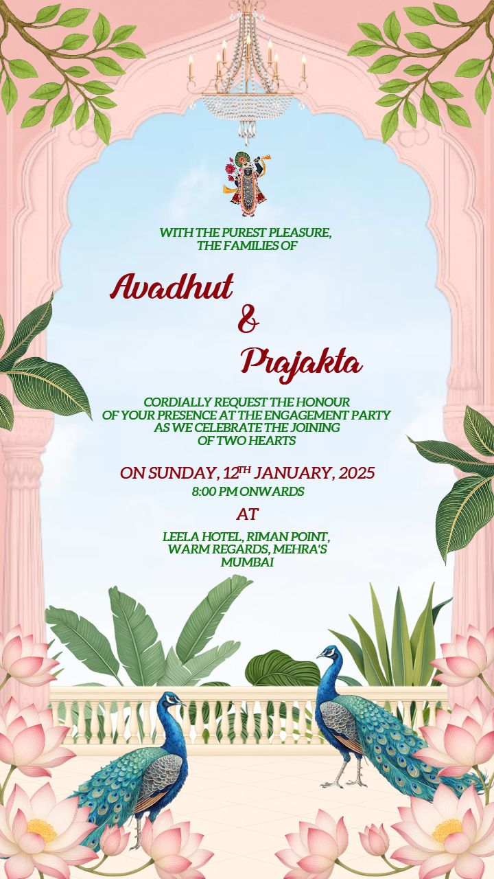 Lotus Themed Engagement Ceremony Invite with Grace