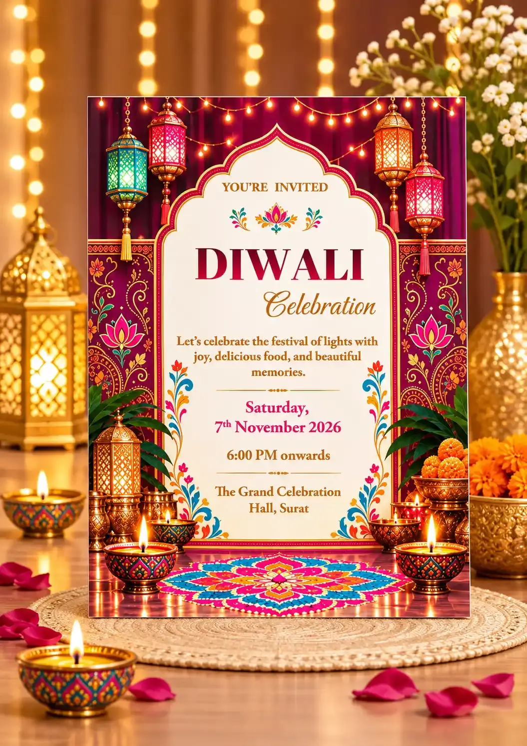 Diwali Invitation Card to Welcome Guests with Warmth