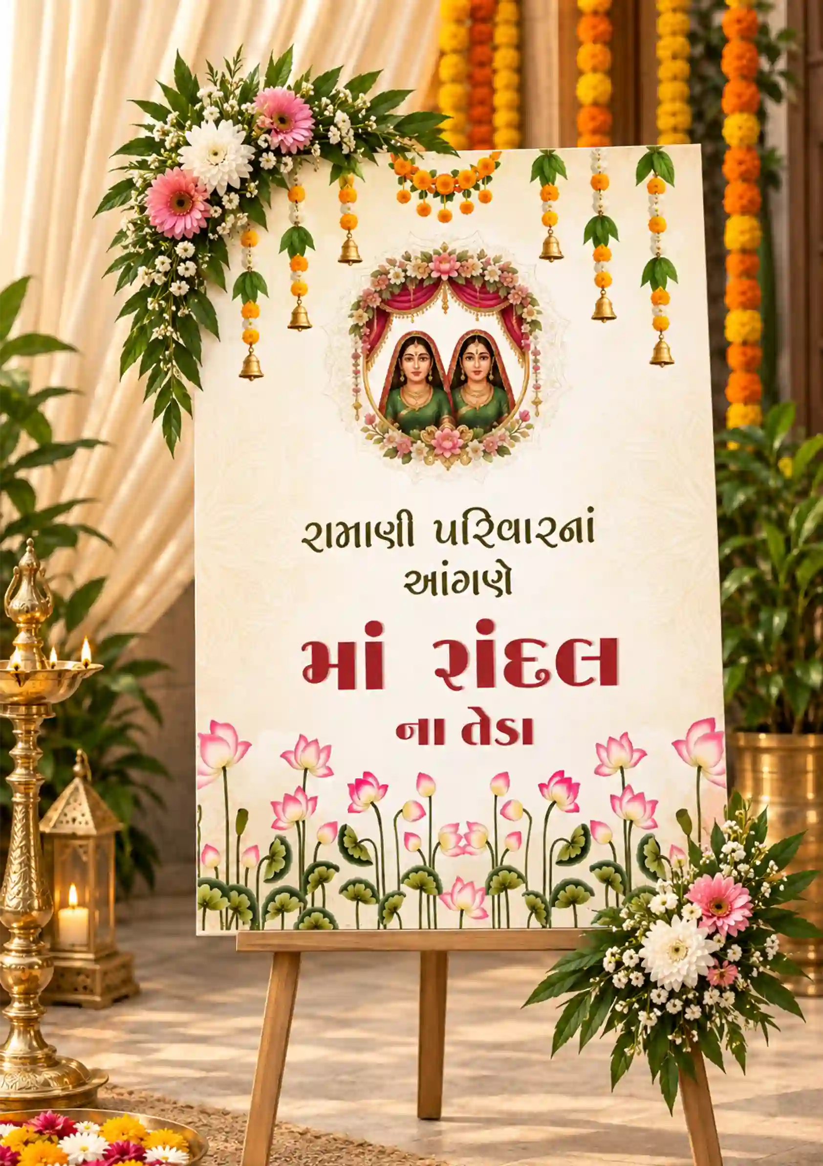 Gujarati Randal Maa Welcome Board Invitation Card Design