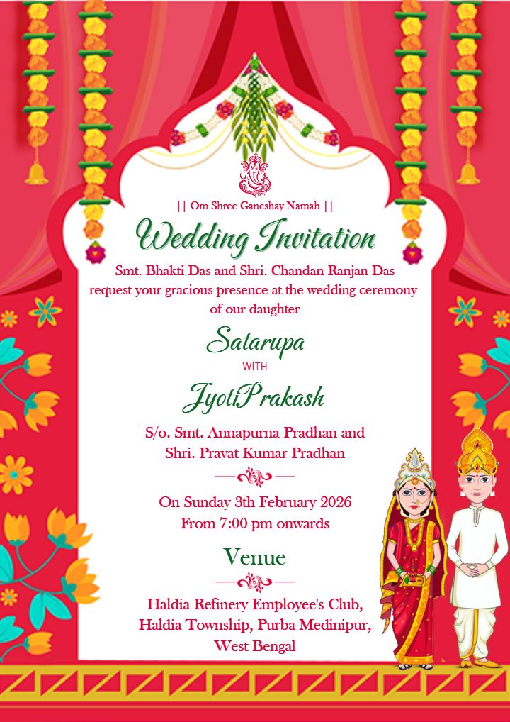 Classic Red Theme Bengali Wedding Invitation Card Format