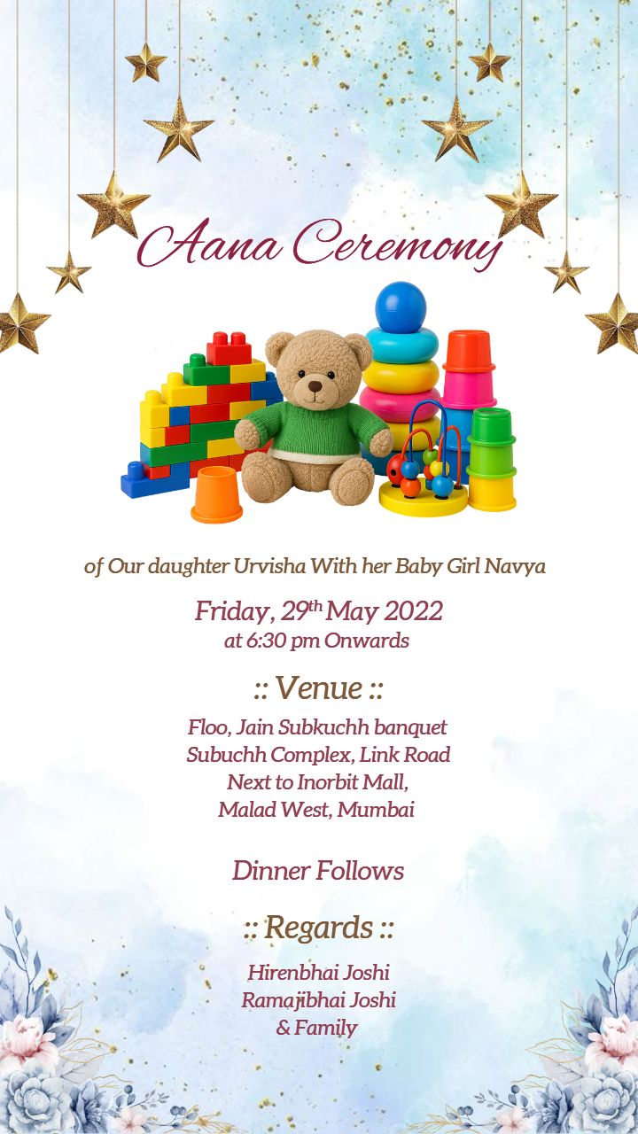 Traditional Aana Ceremony Invitation For Indian Baby Girl