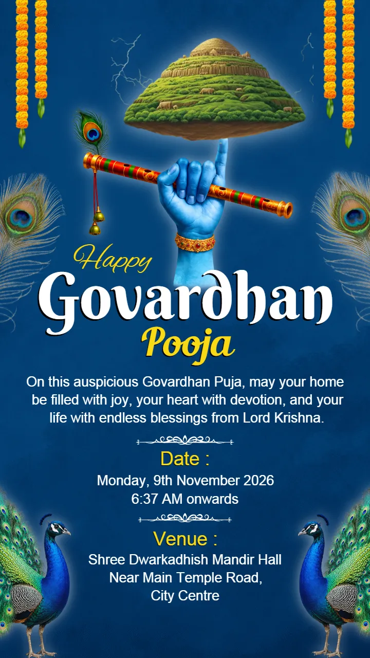 Govardhan Puja Invitation Template with Krishna Theme