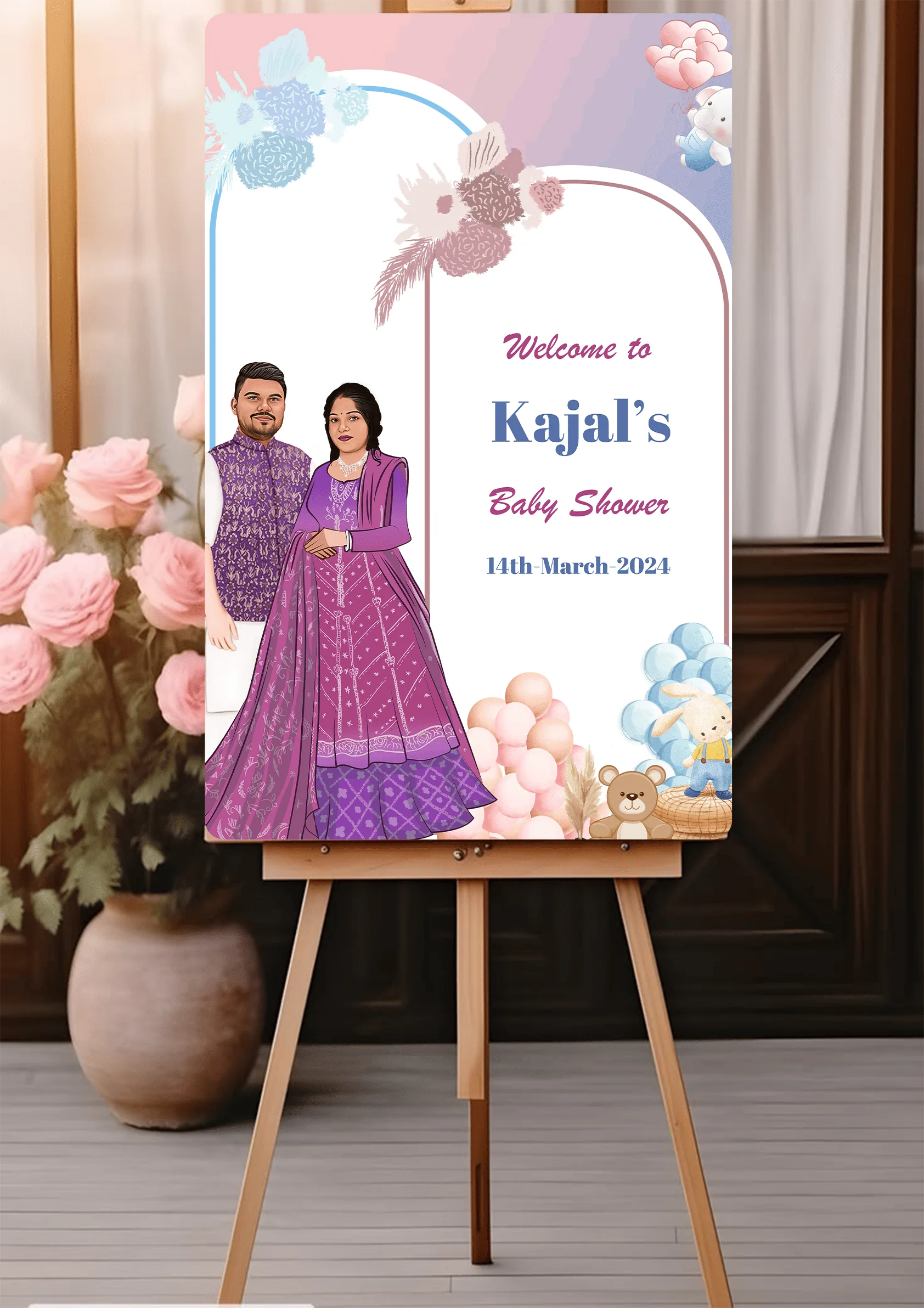 Caricature Baby Shower Welcome Board