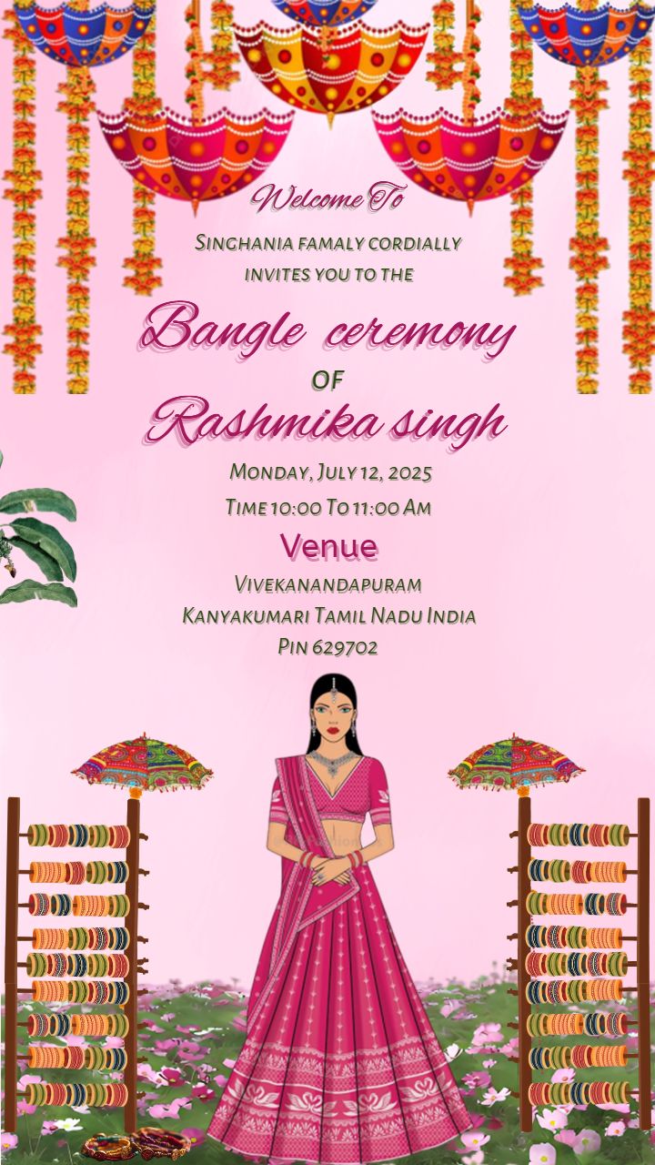 Pink Floral Bangle Ceremony Invitation Card Design